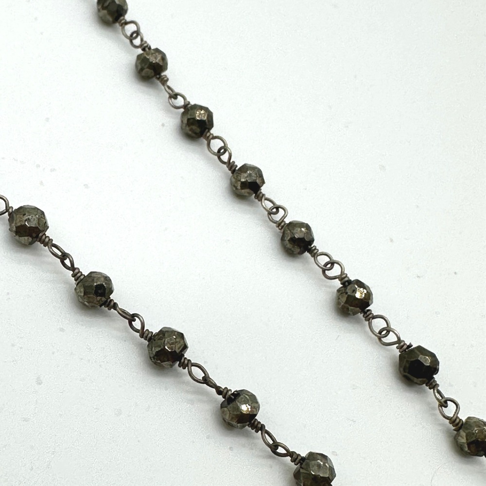 Free People Beaded Halo Pendant Necklace Black Faceted Stone Pyrite Chain Silver - Picture 4 of 5